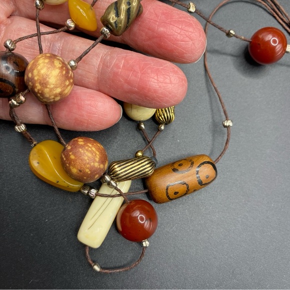 Triple Strand Bohemian Natural Bead Necklace - Picture 7 of 10